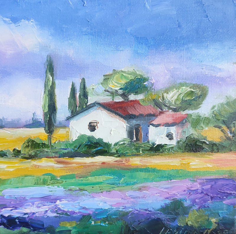 普罗旺斯风景油画薰衣草小幅艺术普罗旺斯艺术品绘画 - 墙贴/壁贴 - 其他材质 蓝色