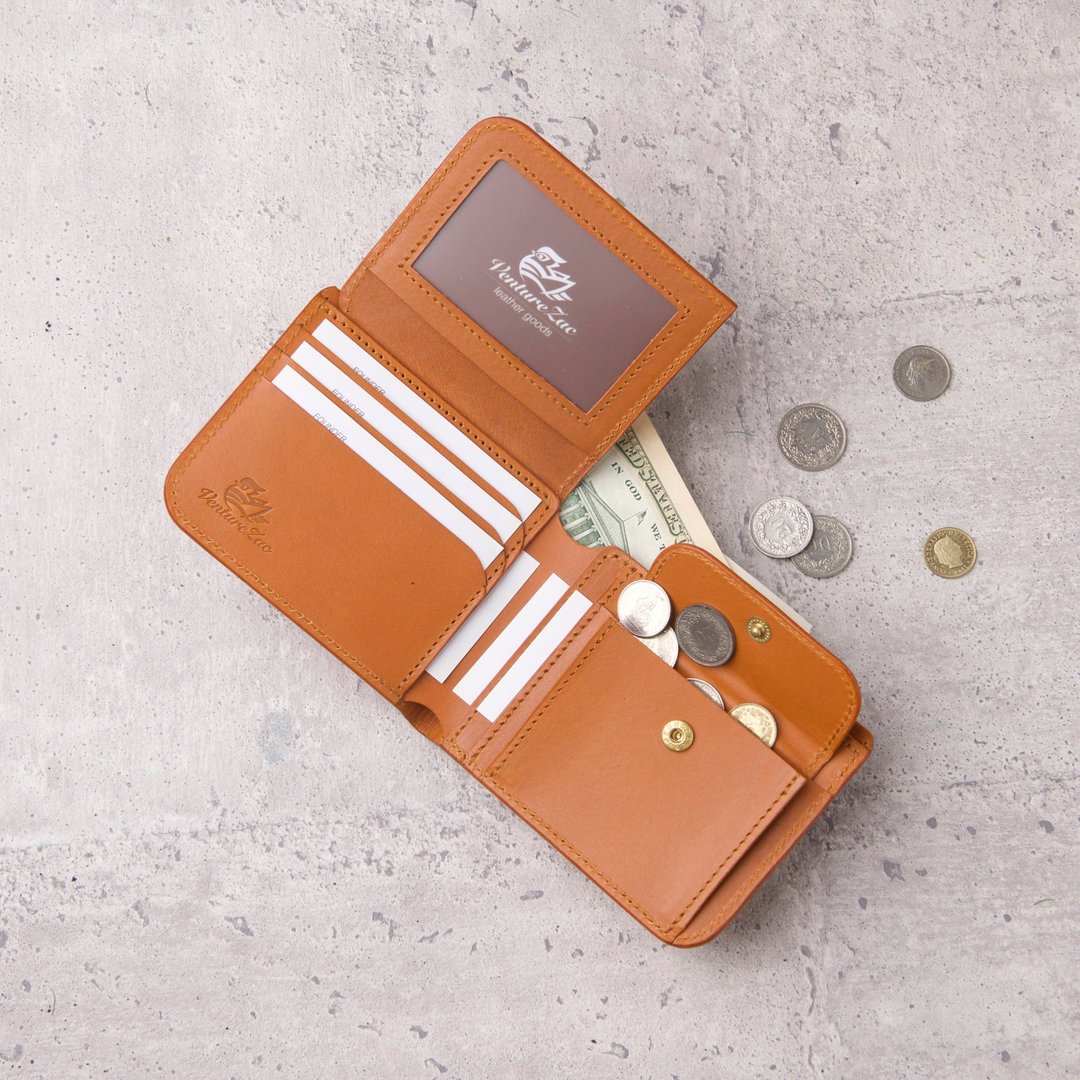 翻盖证件零钱袋短夹 Coin Wallet / 浅棕色 Tan - 皮夹/钱包 - 真皮 卡其色