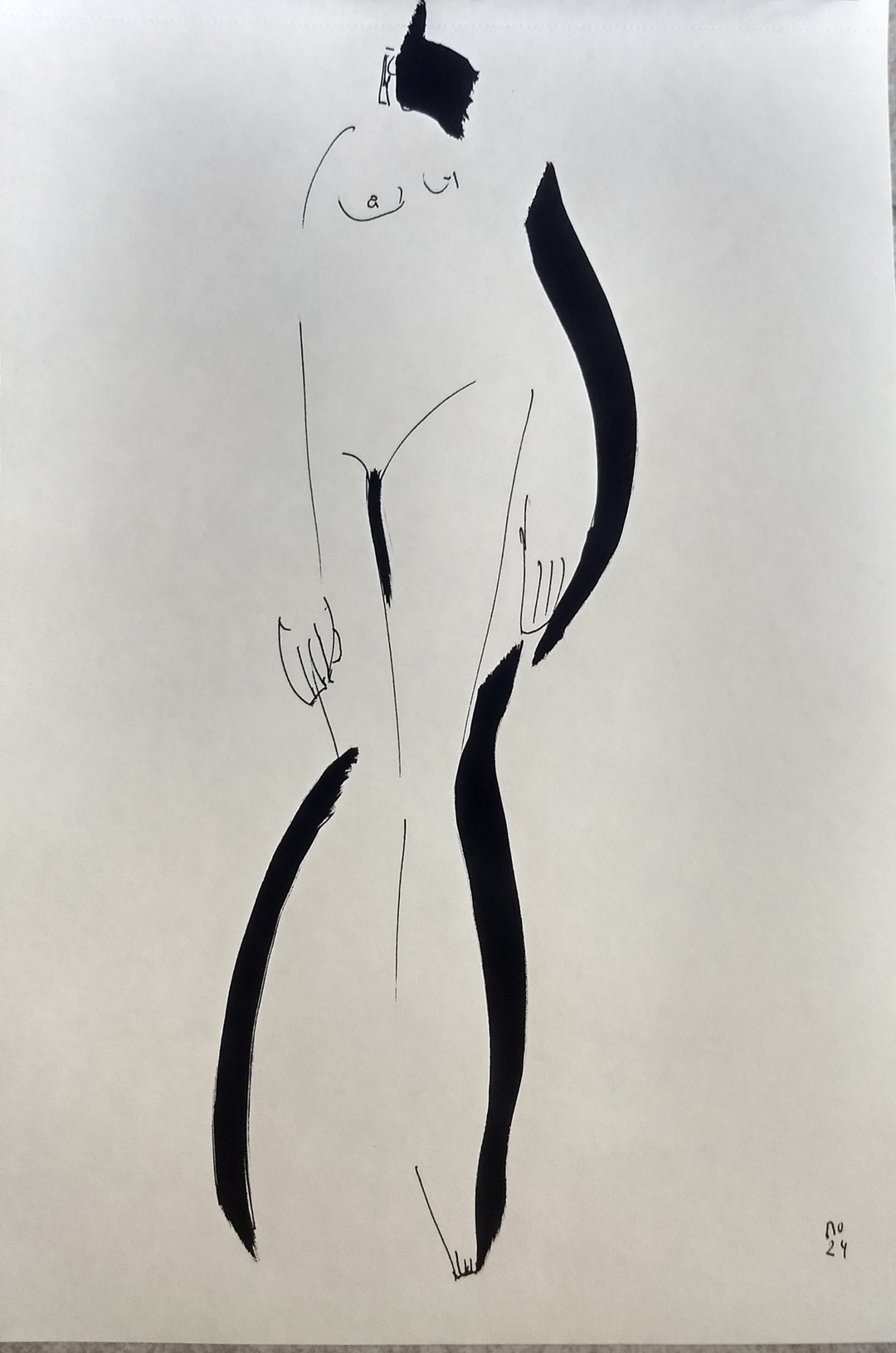 立姿女性裸体抽象画 压克力、墨水绘图 - 海报/装饰画/版画 - 纸 黑色