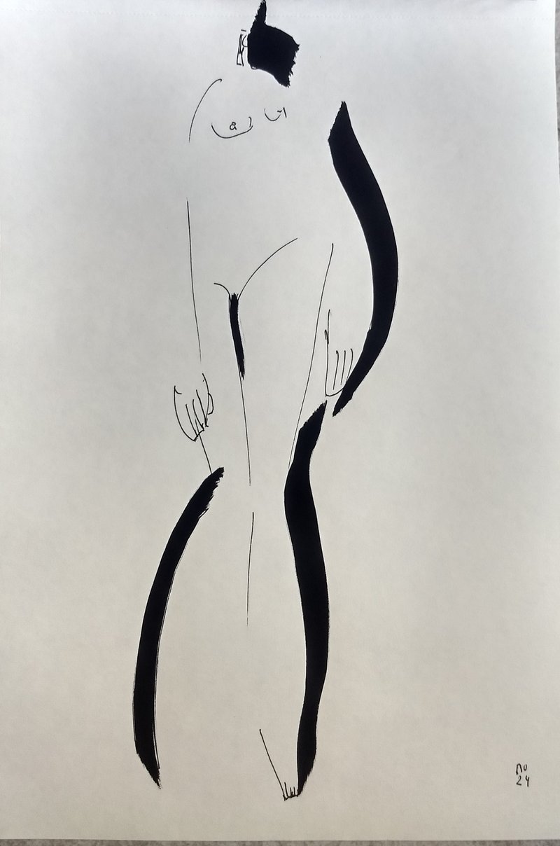 立姿女性裸体抽象画 压克力、墨水绘图 - 海报/装饰画/版画 - 纸 黑色