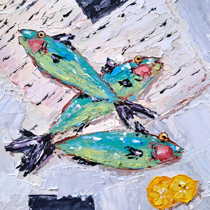 沙丁鱼画、传统艺术、动物 - 墙贴/壁贴 - 其他材质 多色