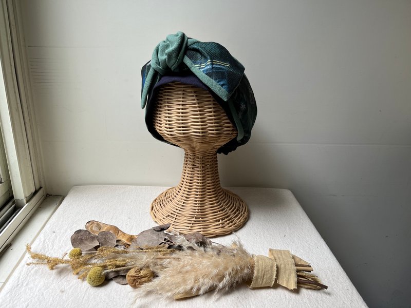 墨色格子-日式绑带发带ヘアバンド - 发带/发箍 - 棉．麻 