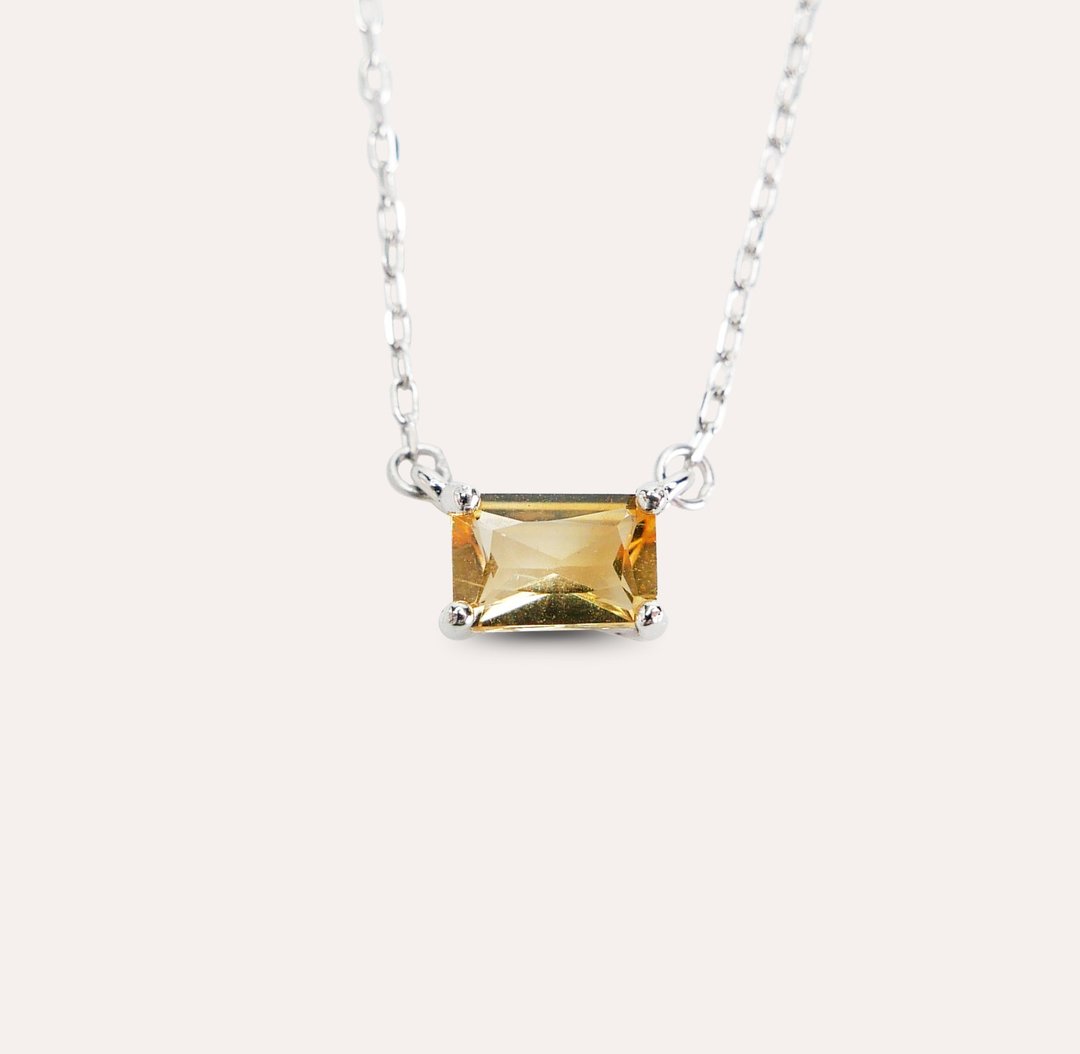 安珠 黄水晶 黄色 长方 4*6mm 项链 经典系列 Emerald 宝石银饰 - 项链 - 银 黄色