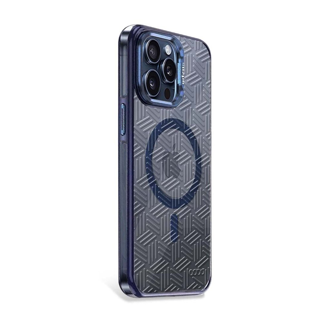 iPhone15/14 Pro 浮雕感防震双料抗黄磁吸金属框立架壳-斜格纹 - 手机壳/手机套 - 其他材质 多色