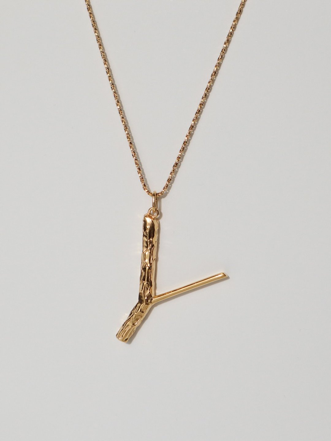 Letter charm necklace - Y Initial charm necklace Y - 项链 - 纯银 金色