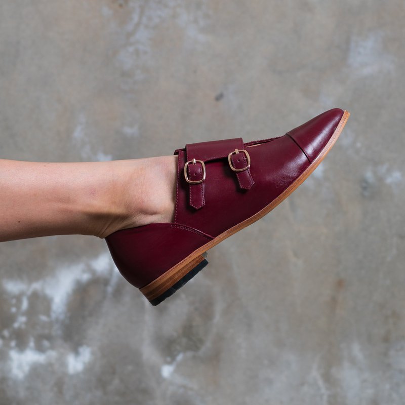 换季优惠/纯手工酒红色胎牛皮皮鞋/孟克皮鞋/限量制作开发 - 其他女款皮鞋 - 真皮 红色
