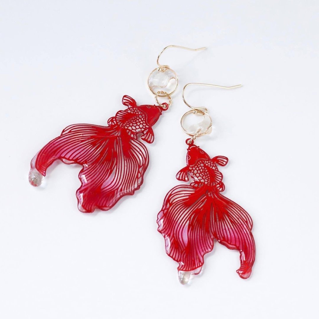 Water goldfish earring   Japan jewelry - 耳环/耳夹 - 树脂 红色