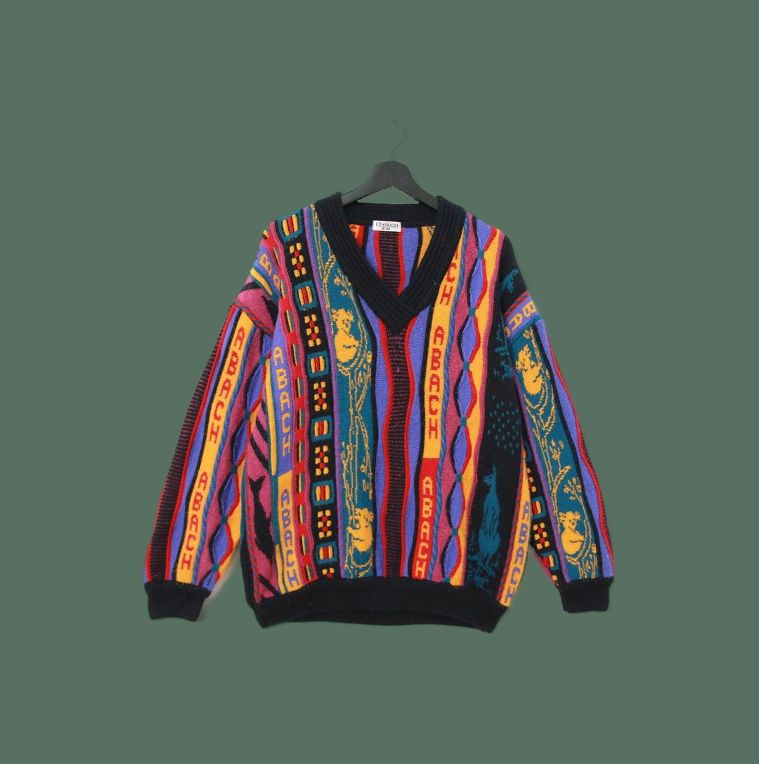 Back to Green-复古毛衣s-13V领 缤纷色彩 字体 vintage sweater - 女装针织衫/毛衣 - 聚酯纤维 