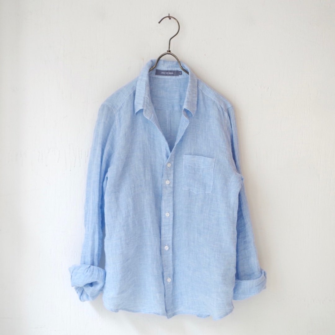 [Made in Japan] Linen Chambray Skipper Basic Shirt - sax blue - 女装衬衫 - 棉 蓝色