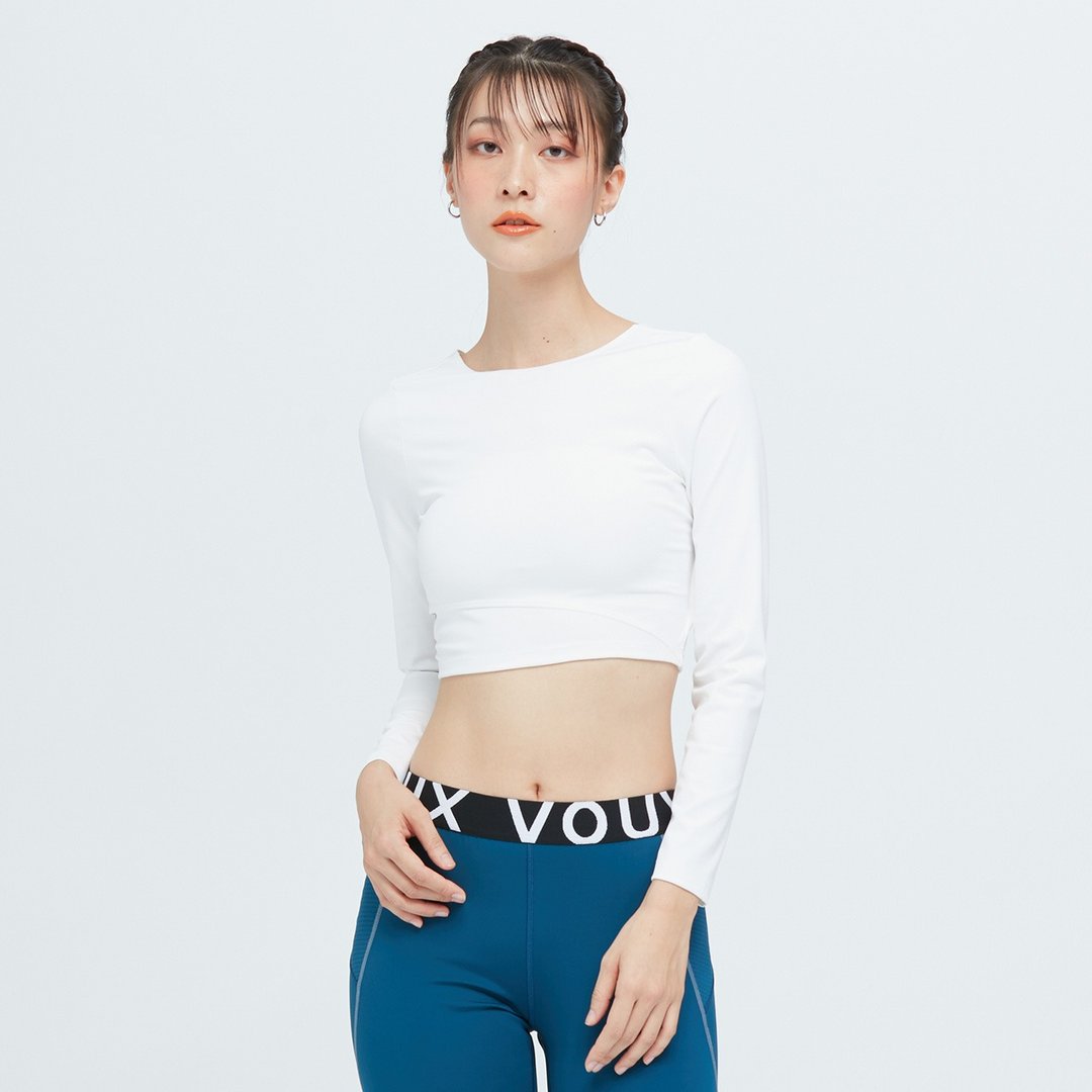 不可退换 /不对称交叉短版吸排上衣(女)-永昼白 - 女装上衣 - 聚酯纤维 白色