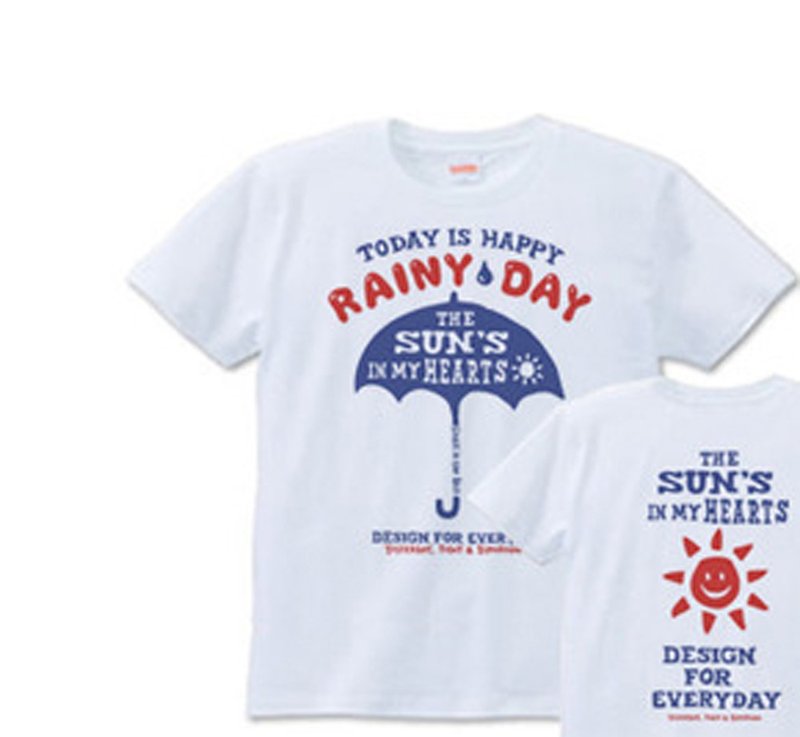 Umbrella Umbrella -happy rainy day- S-XL T-shirt [Made to order] - 中性连帽卫衣/T 恤 - 棉．麻 白色