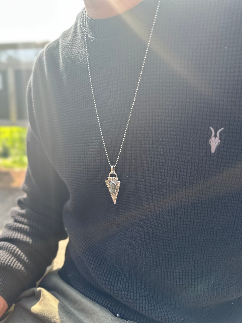 手工纯银骷髅骨拉长石颈链 - 项链 - 纯银 灰色