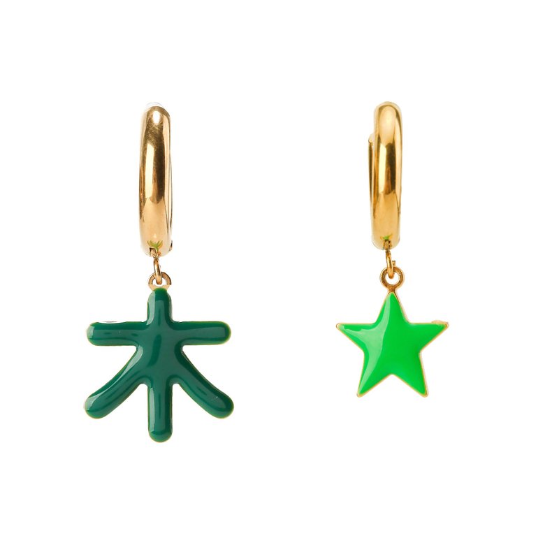 木星 双面珐琅镀金耳环 - 耳环/耳夹 - 不锈钢 绿色