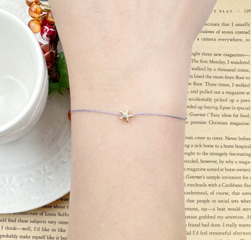 镀金 迷你 海星 海洋 度假 许愿 手练 红绳 红线 幸福线 天空蓝 - 手链/手环 - 其他金属 蓝色