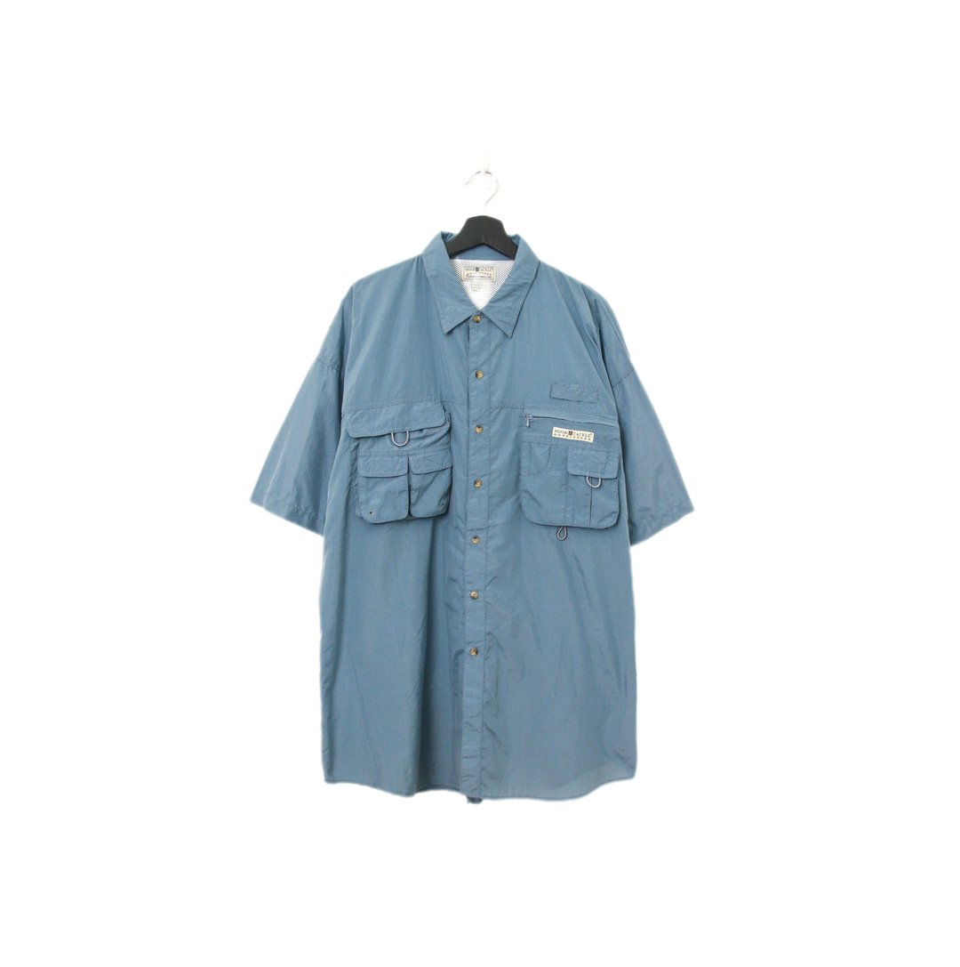 Back to Green-钓鱼短袖衬衫 丹宁蓝 d-11//vintage shirt - 男装衬衫 - 聚酯纤维 