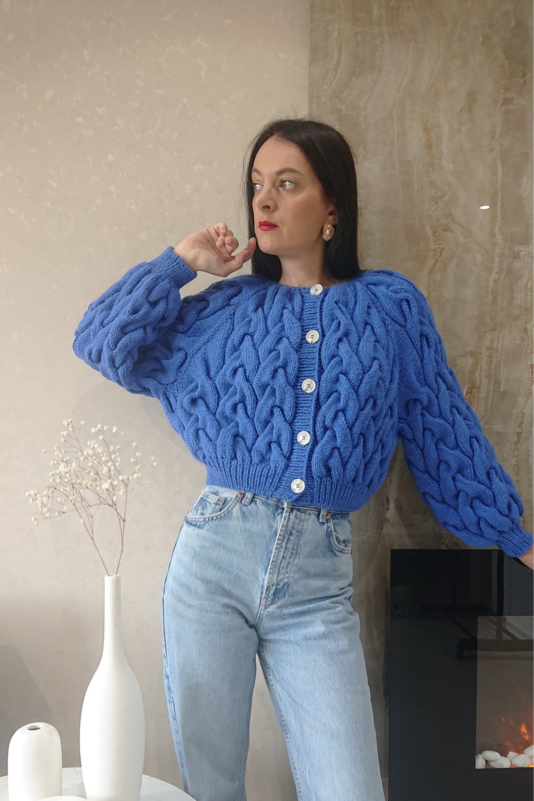 Cable knit cardigan for women Loose knit cardigan Knit coat - 女装针织衫/毛衣 - 羊毛 