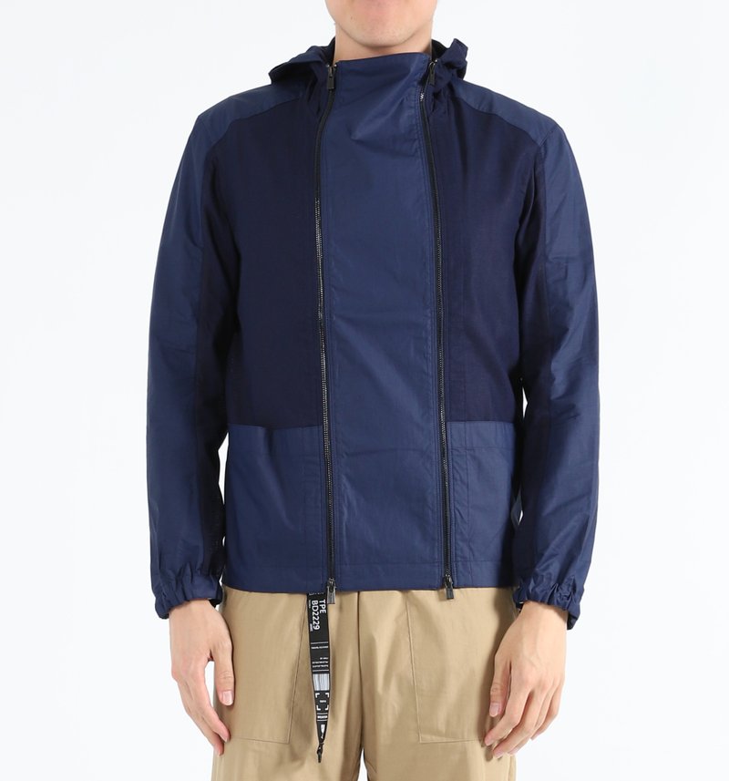 【夏日透气】双向道 - 网眼双拉链有帽外套(深蓝) - 男装外套 - 棉．麻 蓝色