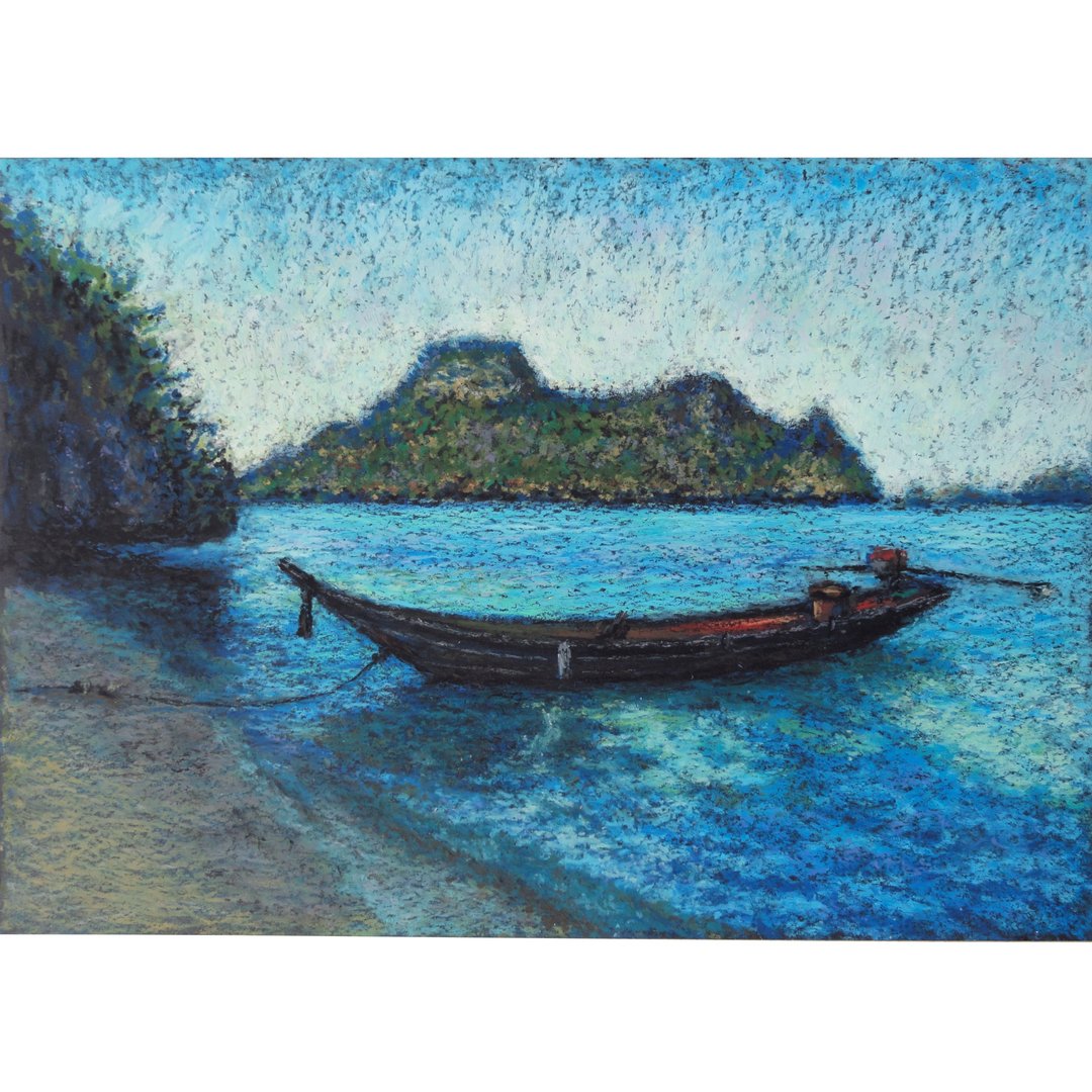 帆船绘画原创艺术泰国斯米兰岛热带海滩油画 - 海报/装饰画/版画 - 纸 多色