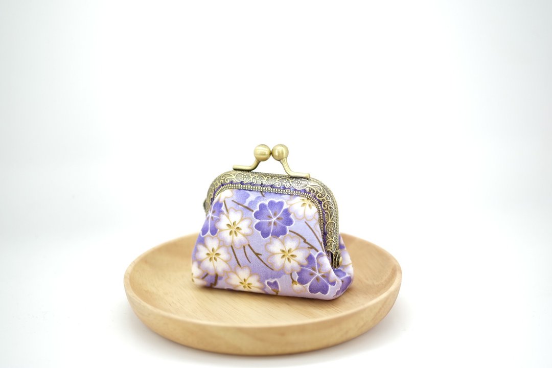 CaCa Crafts | 【紫醉】6.5cm 和风口金包 - 零钱包 - 棉 
