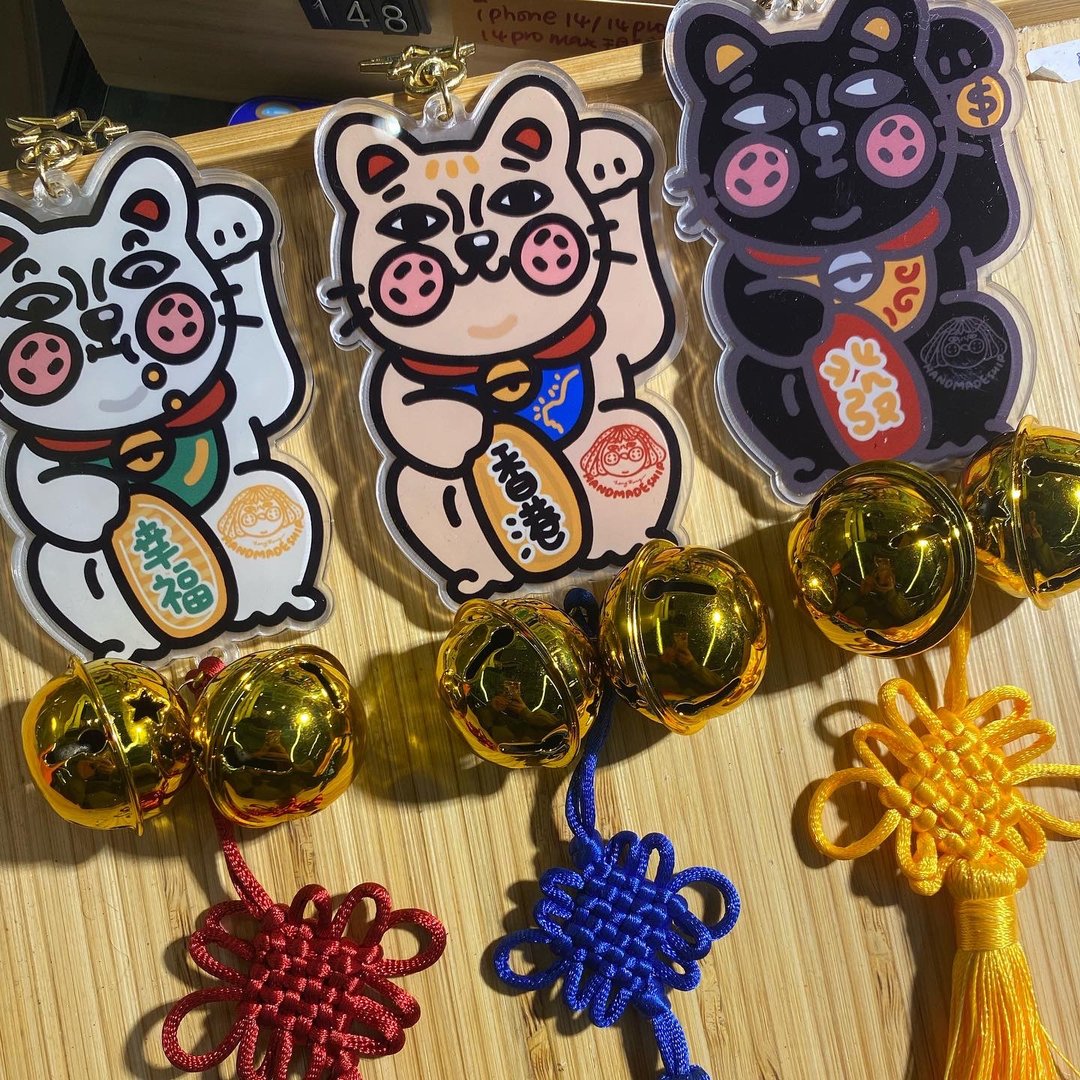招财猫挂件 -  黑白米三色 - 摆饰 - 塑料 
