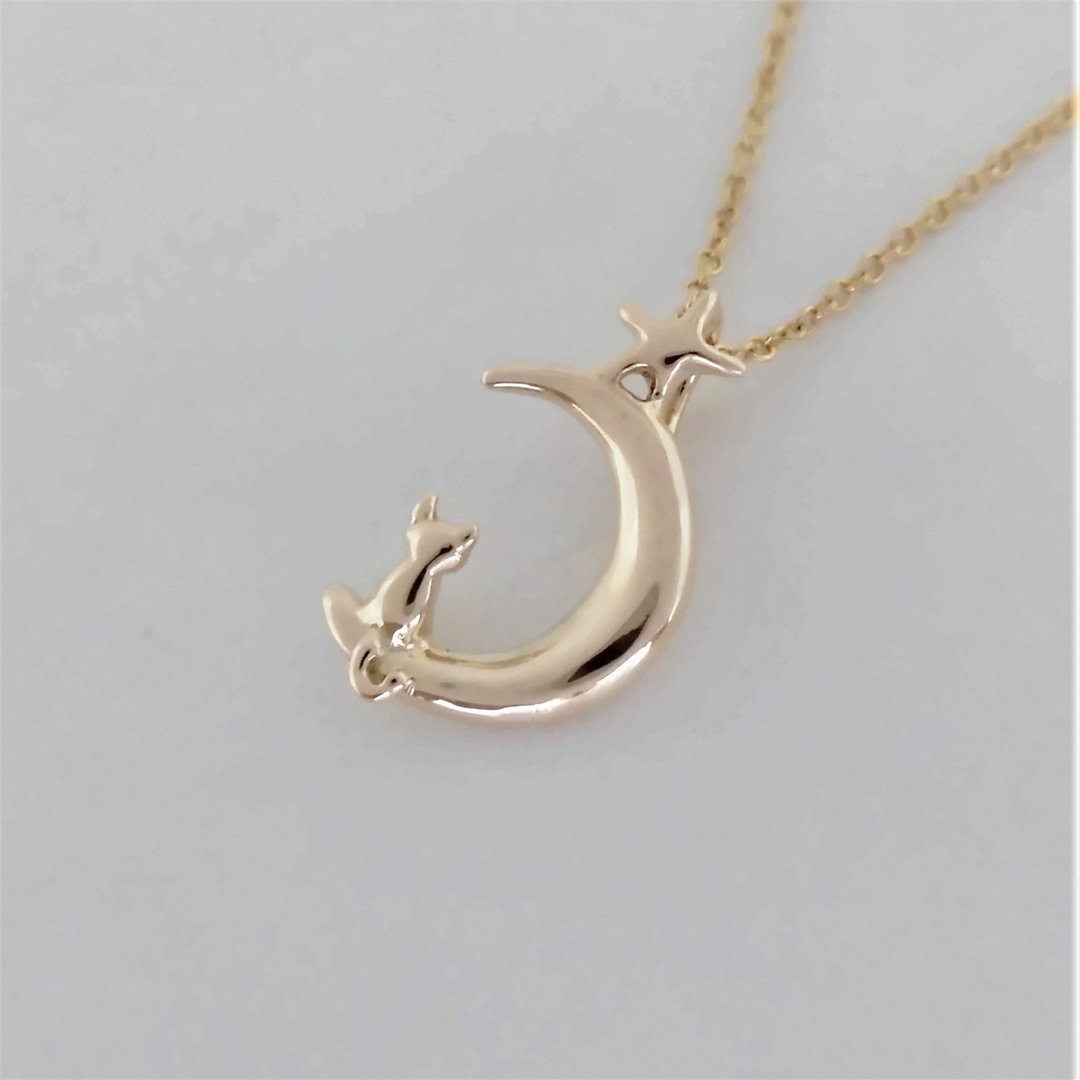 K10 星月猫咪项链 - 项链 - 贵金属 金色