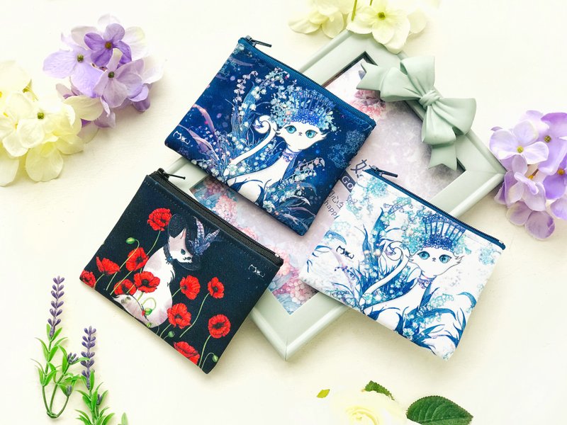 零钱包 | 帆布 | 水洗不退色 - 女王猫系列 、罂粟美人猫 3款任选 - 零钱包 - 棉．麻 多色
