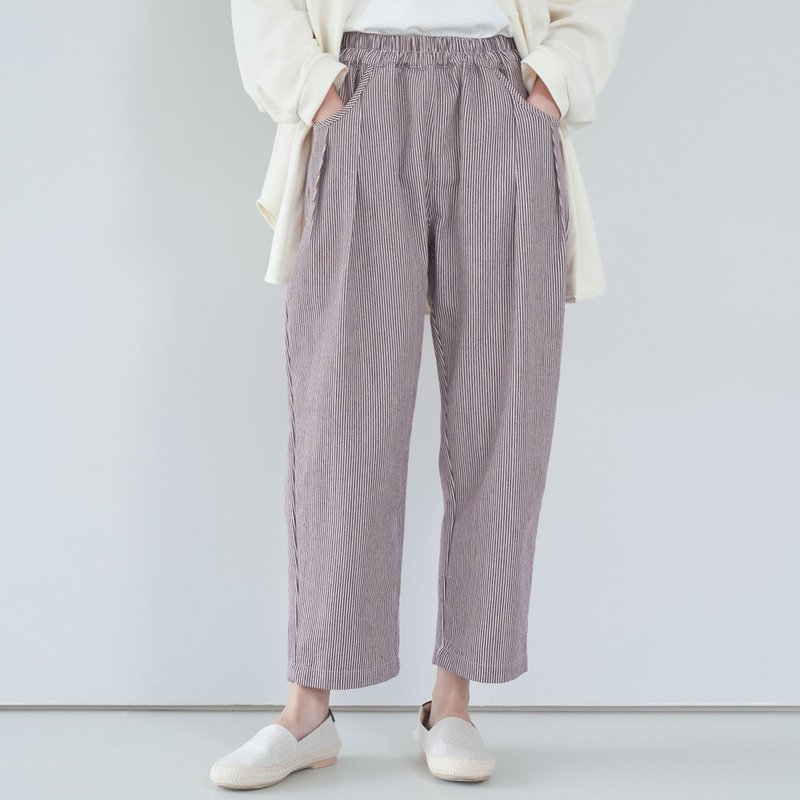 【Simply Yours】条纹九分裤 红 F - 女装长裤 - 棉．麻 红色