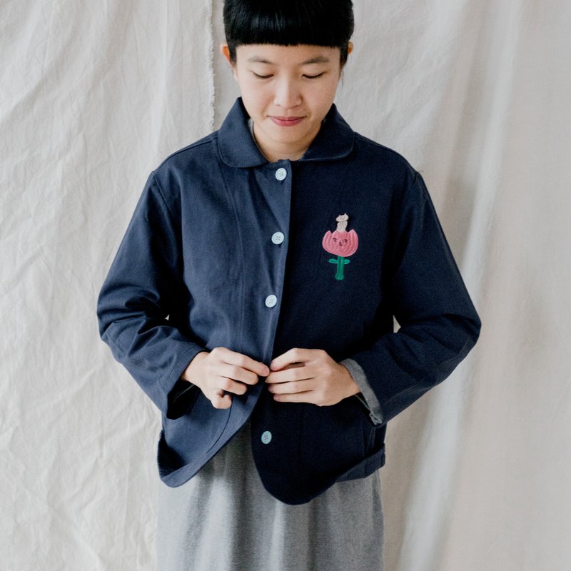 拇指姑娘 / 舒适衬衫外套 / 丈青色斜纹布 - 女装衬衫 - 棉．麻 蓝色