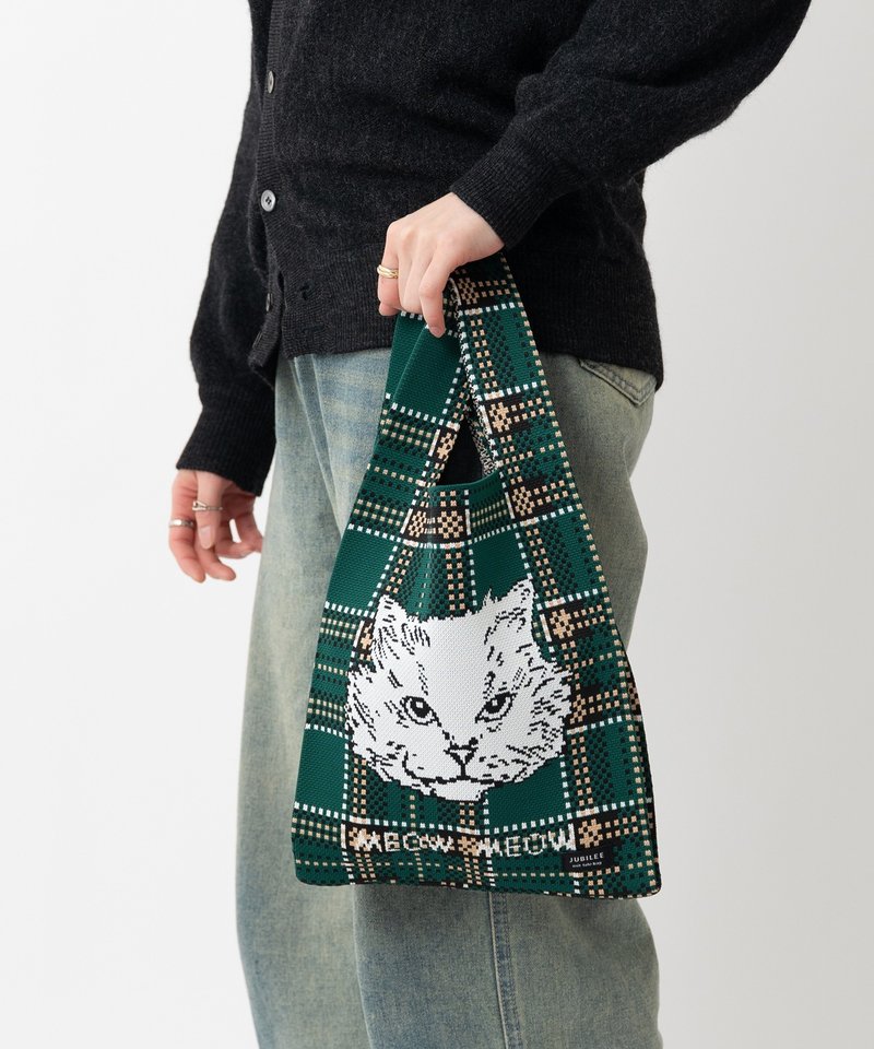 Jubilee 针织手提包猫狗设计 Marche 包猫艺术设计 29.绿色 - 手提包/手提袋 - 聚酯纤维 绿色