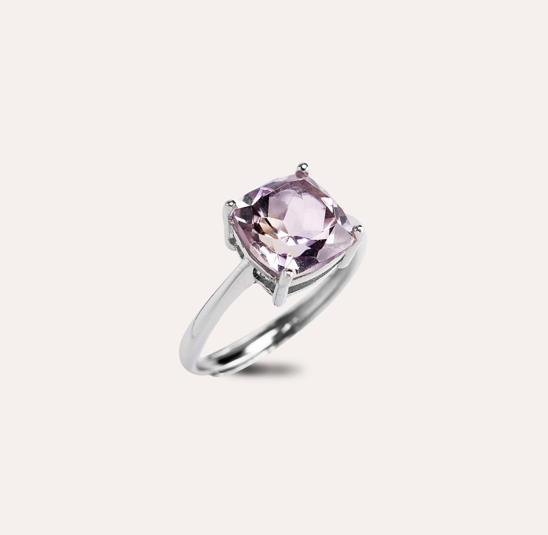 安珠 紫黄晶 紫色 黄色 方形 9mm 戒指 经典系列 Square 宝石银 - 戒指 - 银 紫色