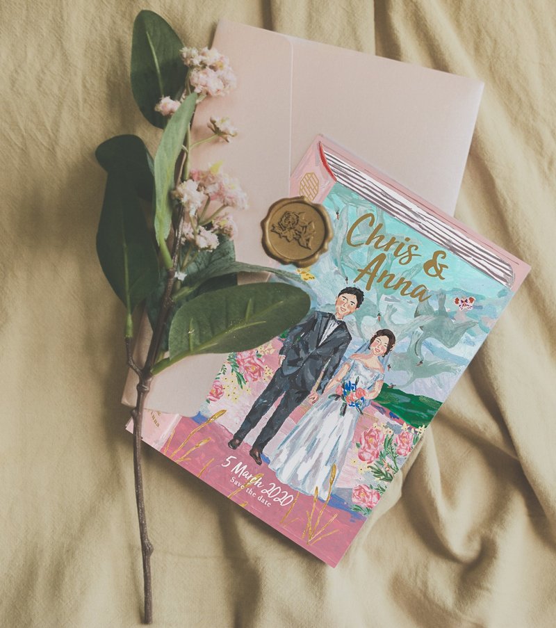 喜帖人物手绘定制 | 我们的爱情故事 - 喜帖 - 纸 粉红色