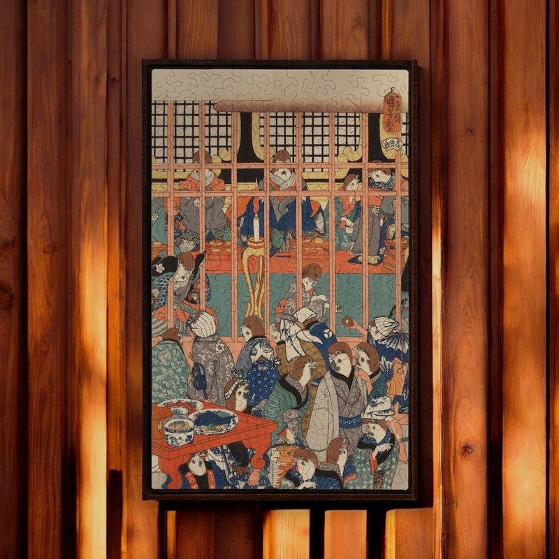 歌川国芳- 里すずめ寝ぐらの仮宿 / 下联【壁虎拼图】 - 摆饰 - 木头 蓝色