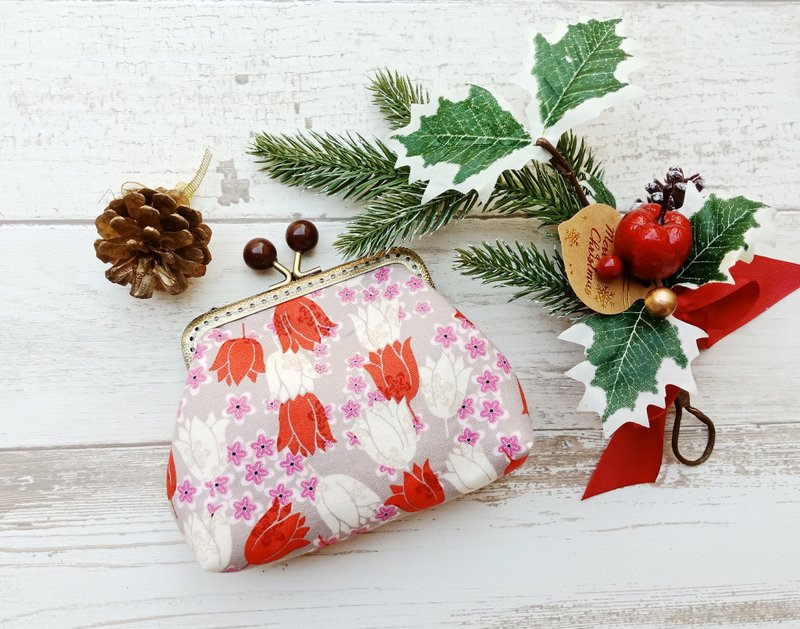 【QQ口金包】郁金香 - 零钱包 - 棉．麻 粉红色