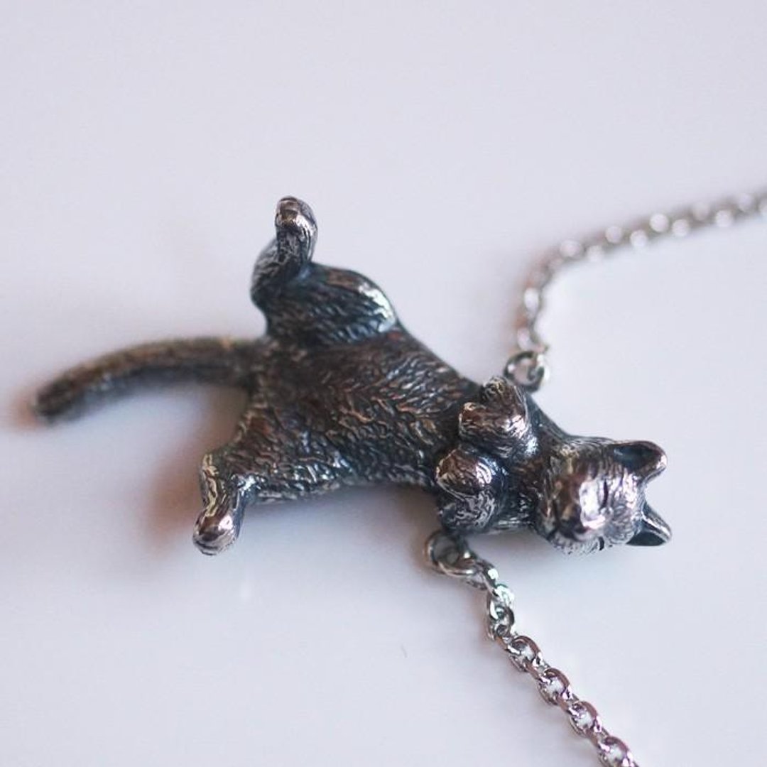 Cat pendant - 项链 - 纯银 银色