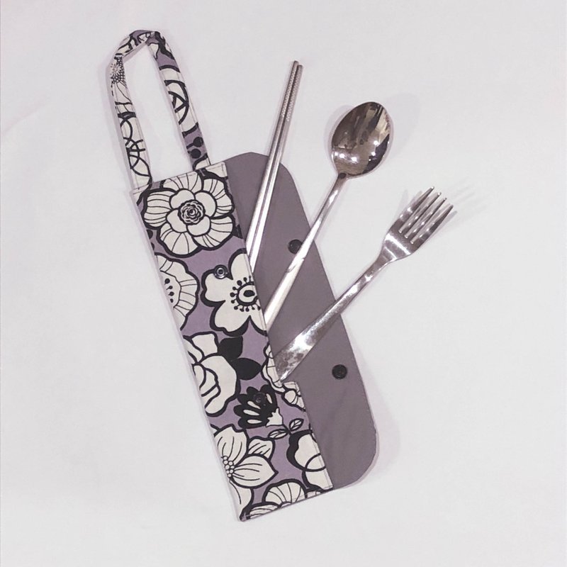 提把环保餐具套 - 浅紫玫瑰 - 筷子/筷架 - 棉．麻 紫色