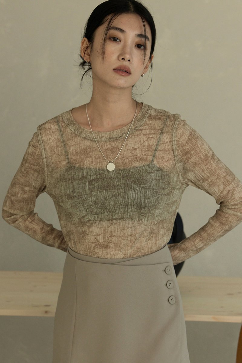 水墨纹透肤上衣(浅卡其) - 女装上衣 - 其他材质 卡其色