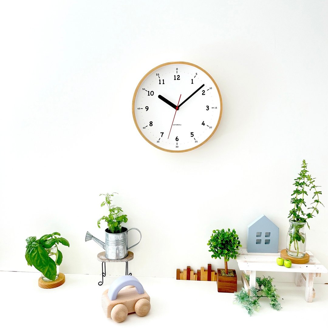 KATOMOKU plywood clock 10 自然色 (km-76NA) 挂钟 日本制造 - 时钟/闹钟 - 木头 卡其色