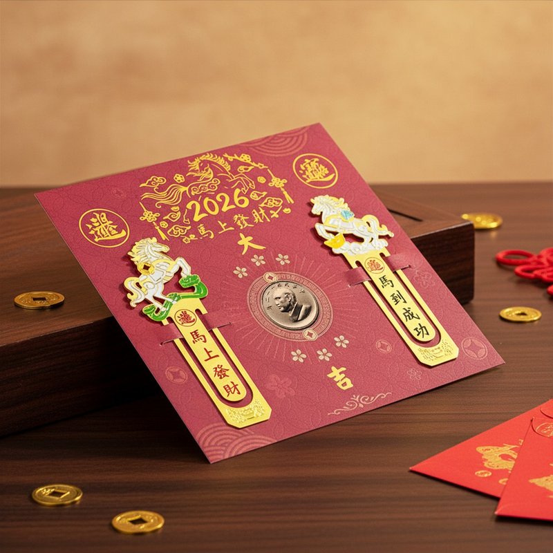 【2026春节礼品】马上有钱 马上发财 福运365招财钱母 | 吉运书签 - 书签 - 铜/黄铜 金色