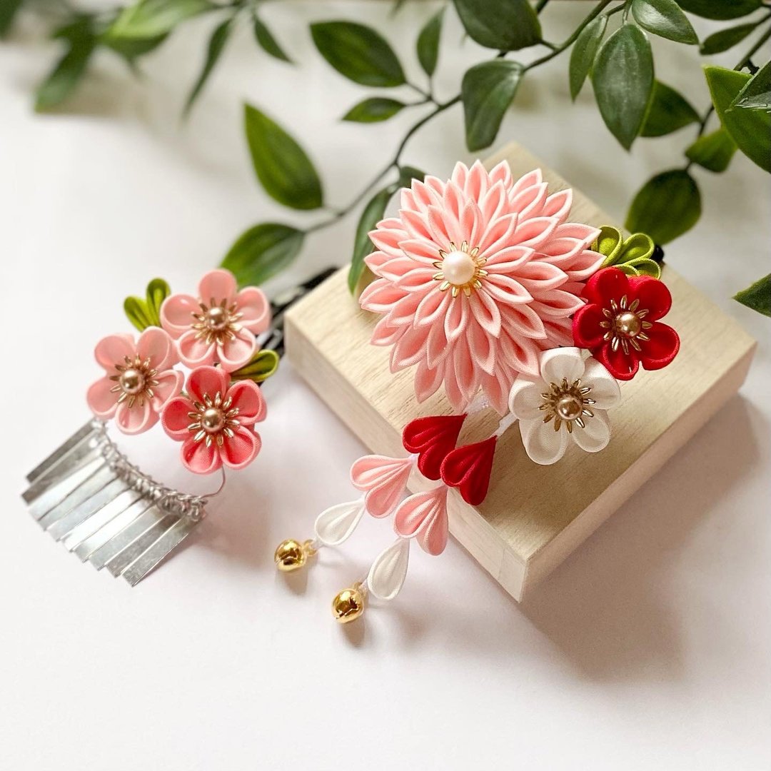 Tsumami-zaiku for 3 years old Sakura color Hairpin Yukata Graduation ceremony Graduation ceremony Entrance ceremony Entrance ceremony Kimono - 发饰 - 丝．绢 粉红色