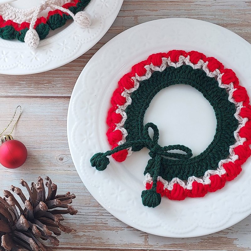 圣诞叮叮当钩织宠物项圈-红圈圈款 - 项圈/牵绳 - 棉．麻 红色