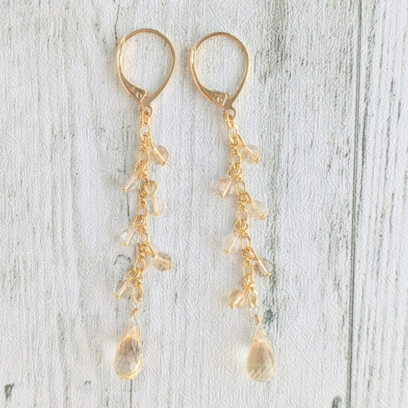 天然宝石耳环 黄水晶 - 耳环/耳夹 - 宝石 黄色