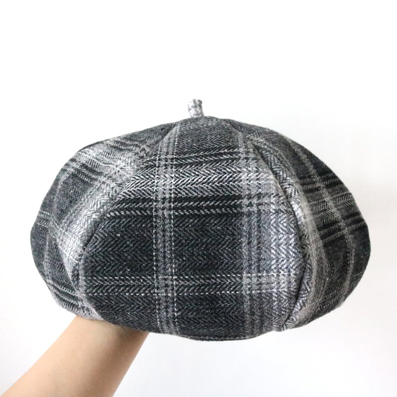 黑白毛毡格子 手工双面六角帽子 画家帽 - 帽子 - 其他材质 黑色