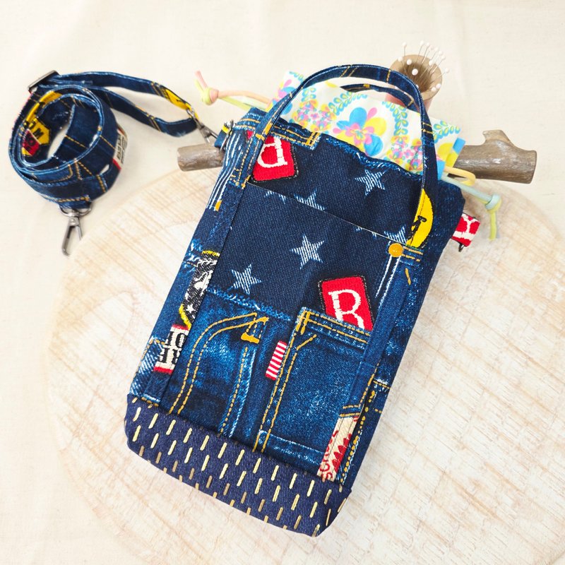 星星牛仔束口手提斜挎手机包 - 侧背包/斜挎包 - 棉．麻 蓝色