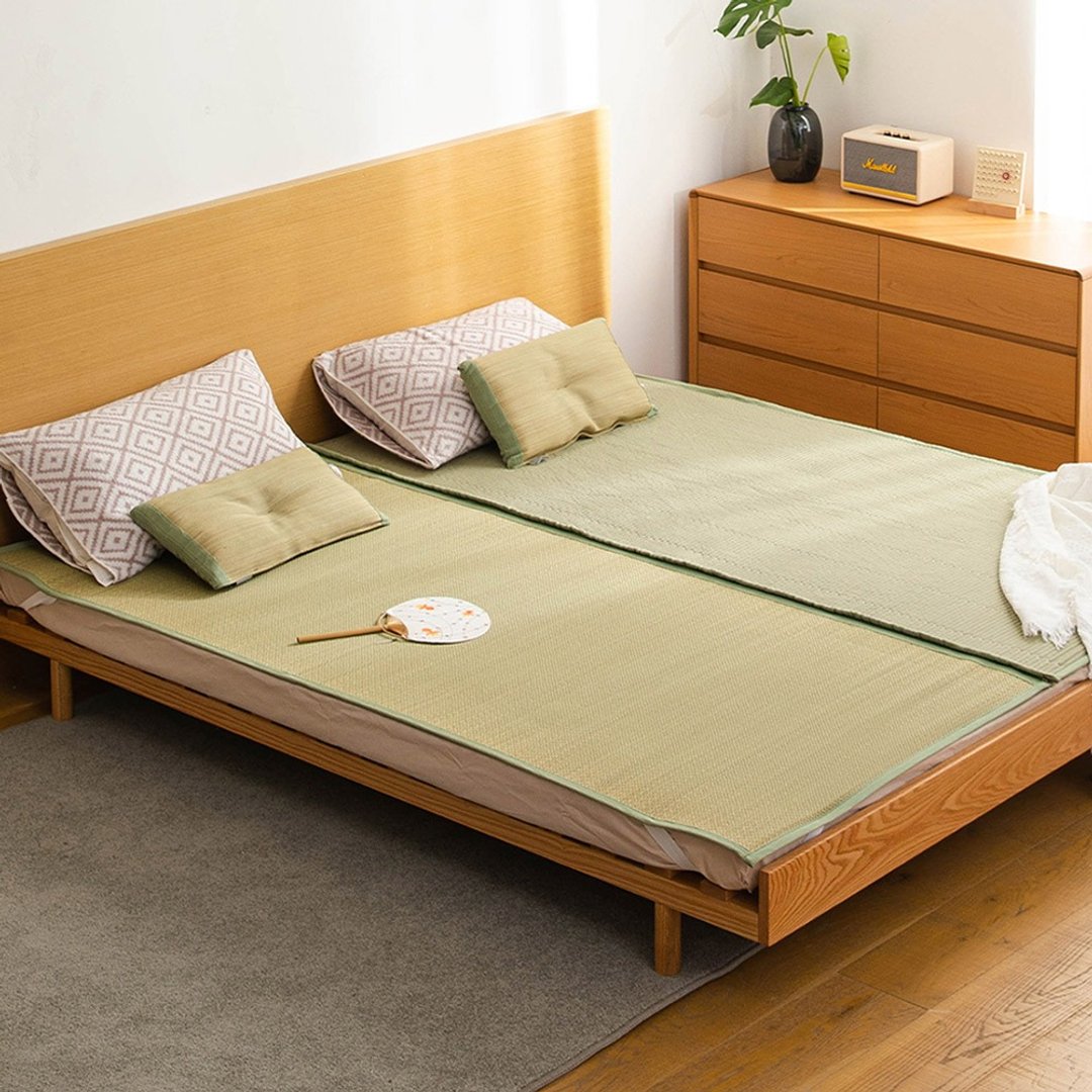 日本霜山 冬夏两用可拆式天然蔺草凉席/床垫-150x200cm - 其他 - 棉 卡其色