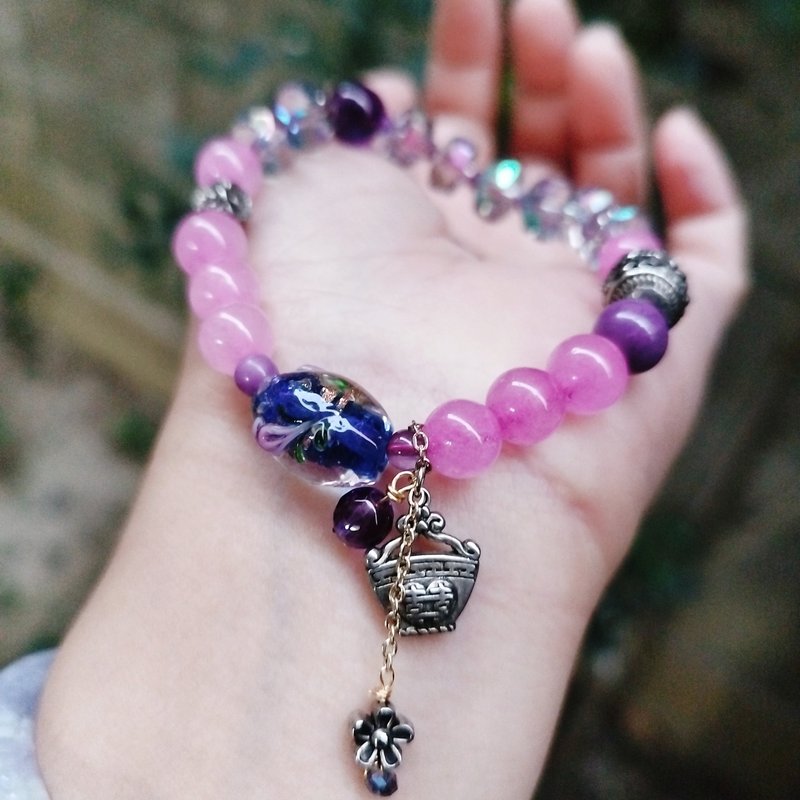 金银财宝 Jinyin caibao粉玛瑙琉璃多彩水晶手链 - 手链/手环 - 宝石 