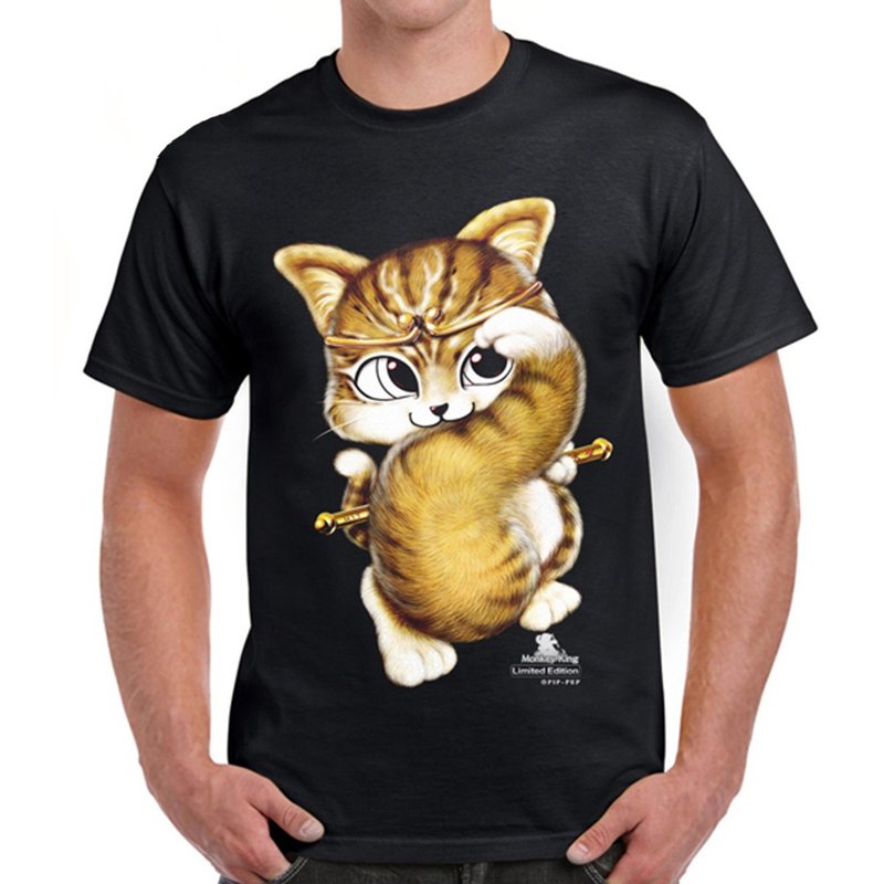 设计款中性T-悟空猫(接单订制)(赠送文青风防水贴纸组合包) - 中性连帽卫衣/T 恤 - 棉．麻 