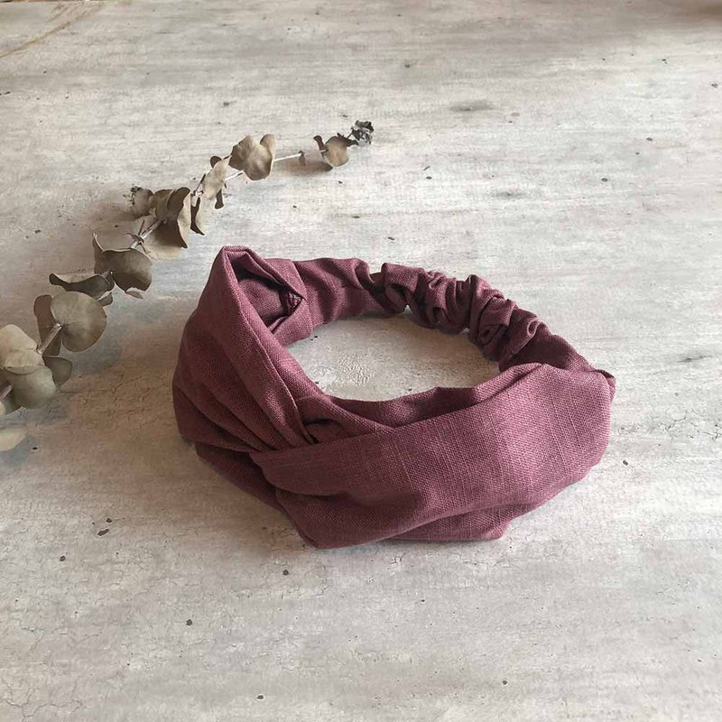 豆沙色发带 - 发带/发箍 - 棉．麻 红色