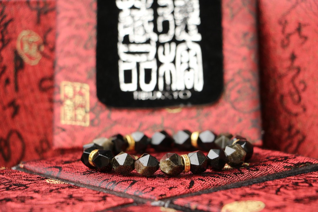 原矿无染色多切面金曜石手珠8mm圆珠 黑曜石 定制化串珠设计 饰品 - 手链/手环 - 玉石 