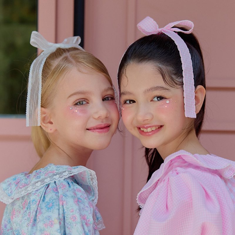 芭比蝴蝶结发夹（方格粉红/花色） - 童装礼服/连衣裙 - 其他材质 