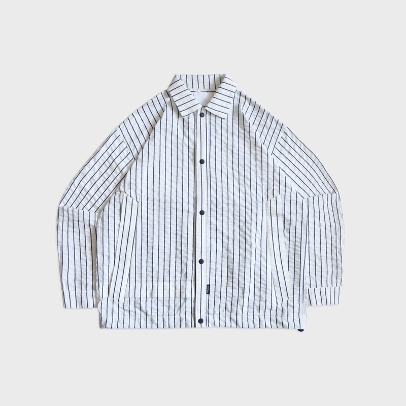 DYCTEAM - 日常系列 白蓝条纹_宽松衬衫抽绳外套 - 男装衬衫 - 其他材质 多色
